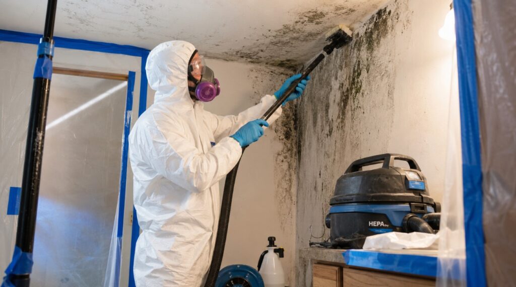 mold remediation technician at work in troy mi